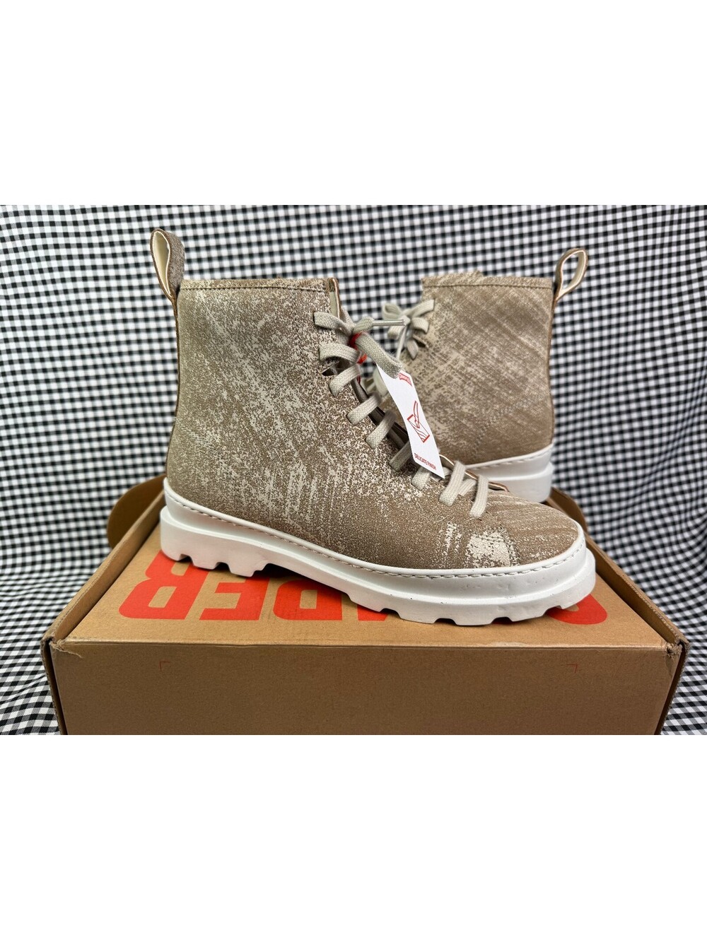 Camper Brutus Brushed Tan White Leather Ankle Boots Women EU 39 US 8.5